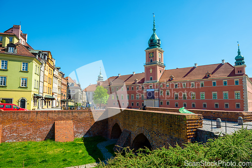 Image of Royal castle with clock in Warsaw