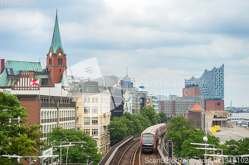 Image of Metro train by Hamburg embankment