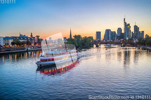 Image of Frankfurt skyline and cruise boat