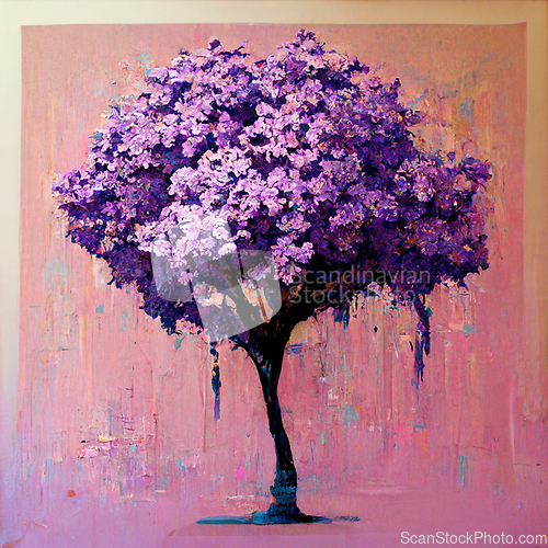 Image of Watercolor tree. Blossoming lilac.