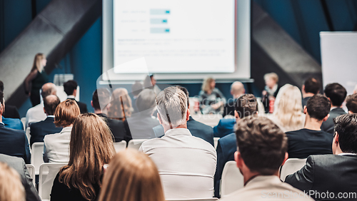 Image of Round table discussion at business conference meeting event.. Audience at the conference hall. Business and entrepreneurship symposium.