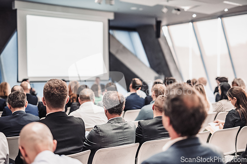 Image of Round table discussion at business conference meeting event.. Audience at the conference hall. Business and entrepreneurship symposium.