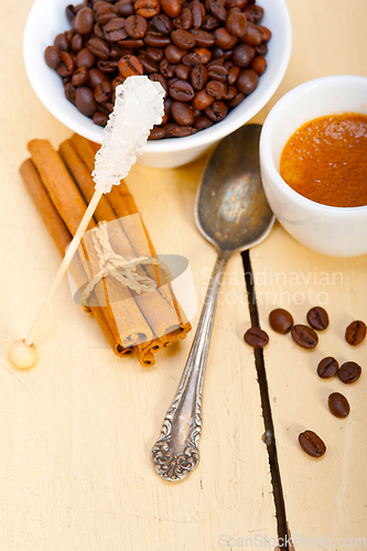 Image of espresso coffee with sugar and spice