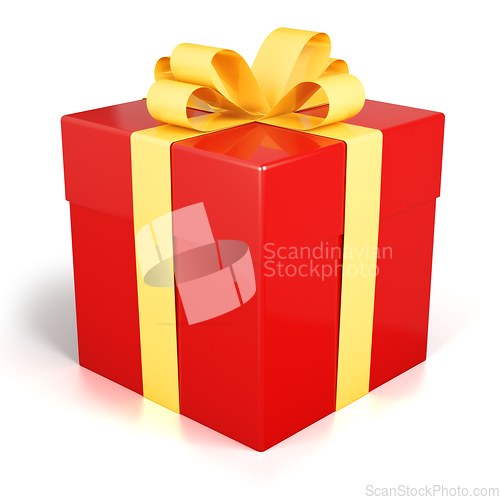 Image of Red gift box present with golden ribbon isolated