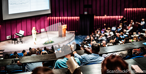 Image of Woman giving presentation on business conference event.