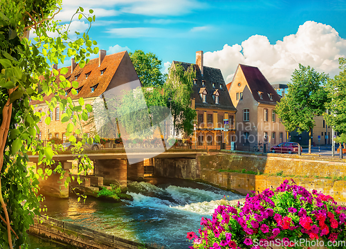 Image of Strasbourg bridge at sunset