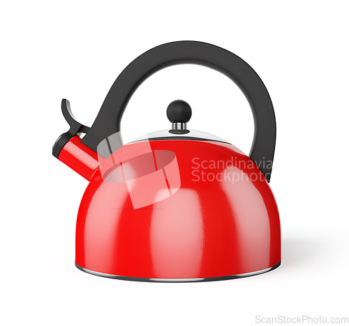 Image of Red whistle kettle isolated on white