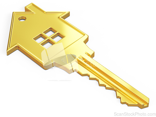 Image of House shaped key isolated on white