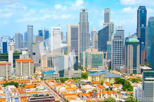 Image of Aerial Skyline Singapore Downtown  Chinatown