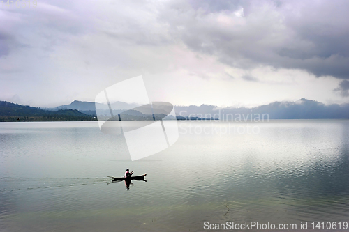 Image of Balinese fisherman.  Batur lake