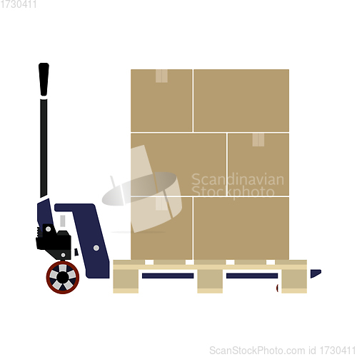 Image of Hand Hydraulic Pallet Truc With Boxes Icon