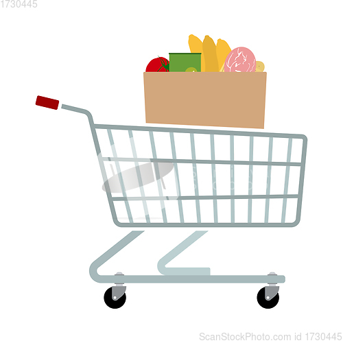 Image of Shopping Cart With Bag Of Food Icon