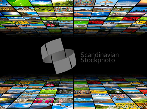 Image of Abstract multimedia background composed of many images with copy