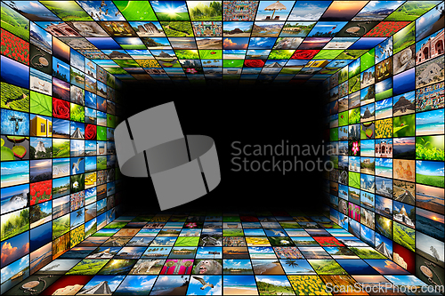 Image of Abstract multimedia background composed of many images with copy
