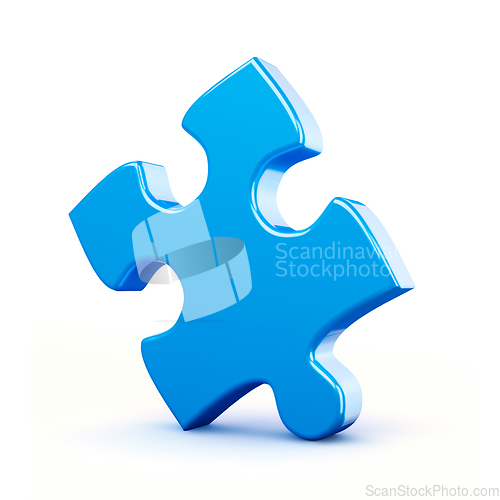 Image of Single blue puzzle piece isolated