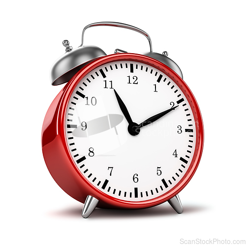 Image of Red retro styled classic alarm clock isolated