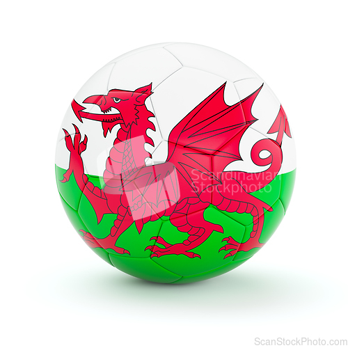 Image of Soccer football ball with Wales flag