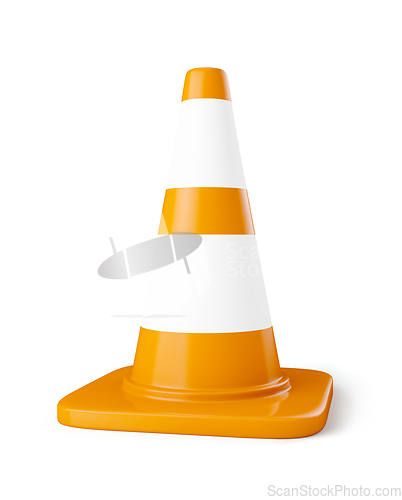 Image of Orange highway traffic construction cone with white stripes