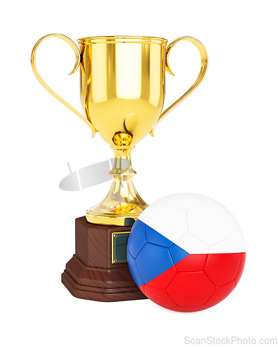 Image of Gold trophy cup soccer football ball with Czech Republic flag
