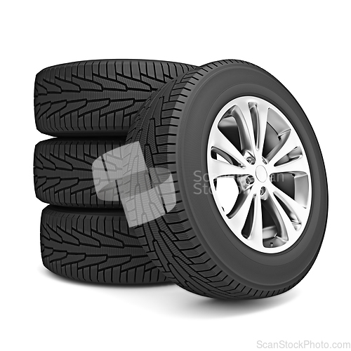 Image of Set of car winter tires isolated