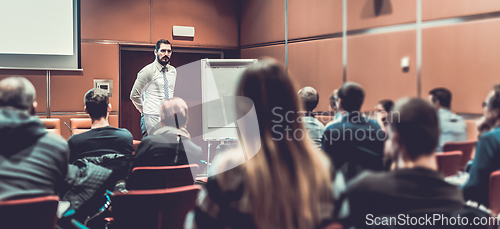 Image of Skiled Public Speaker Giving a Talk at Business Meeting.