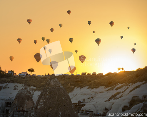 Image of Hot air balloons at sunrise