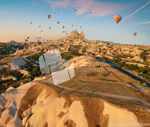 Image of Uchisar castle in. Cappadocia