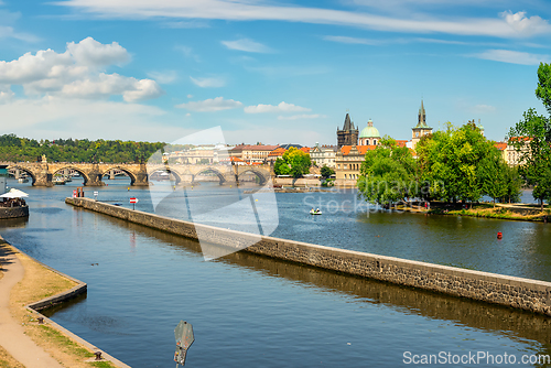 Image of Vltava river and Charles bridge