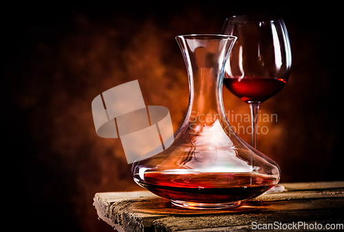 Image of Wine in  decanter and glass