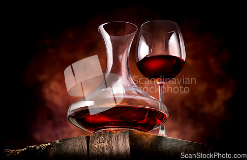 Image of Wine in a decanter and glass