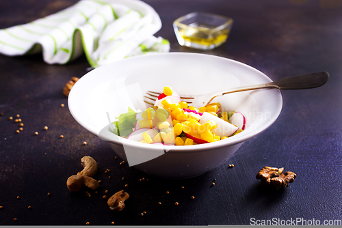 Image of Food vegetable salad with corn and radish