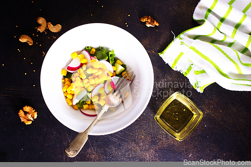 Image of Food vegetable salad with corn and radish