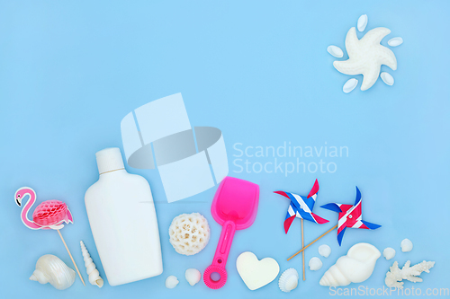 Image of Suntan Lotion and Summer Beach Accessories