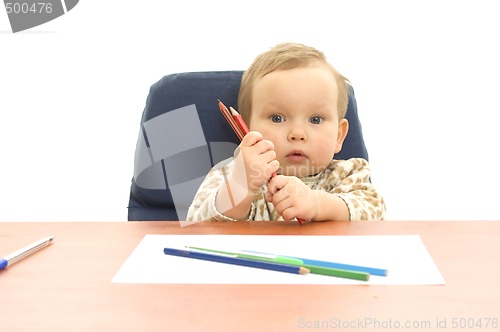 Image of Baby with crayons