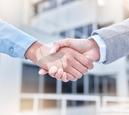 Image of Success, handshake and agreement on deal with partner, businessman or b2b meeting, collaboration and teamwork. Shaking hands, crm and opportunity for partnership, project or support in management