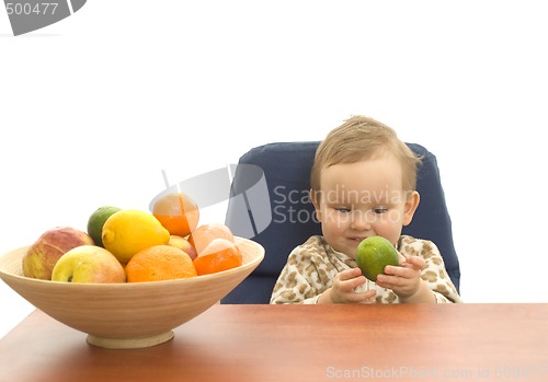 Image of Babby and fruits