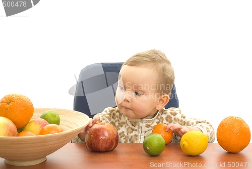 Image of Babby and fruits