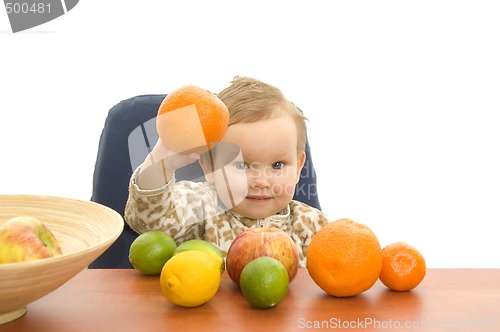 Image of Babby and fruits