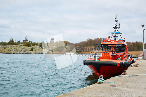 Image of Stockholm, Sweden - November 3, 2018: Coastal safety, salvage and rescue boat.