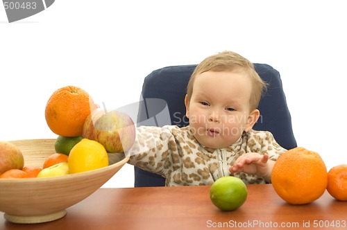Image of Babby and fruits
