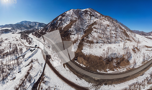 Image of Aerial view of a winter road