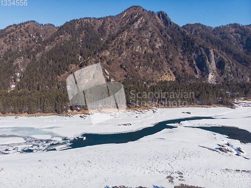 Image of Aerial view of winter Katun river