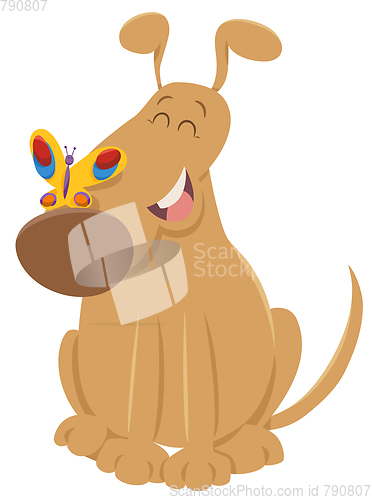Image of dog with butterfly cartoon