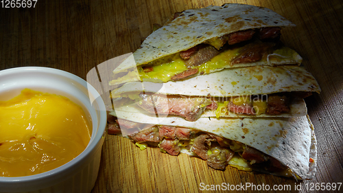 Image of Fresh hot perfectly made mexican quesadilla delicious international food.