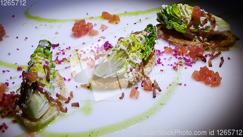 Image of Caesar salad on table. Healthy food style