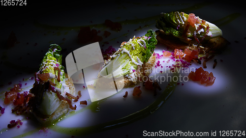 Image of Caesar salad on table. Healthy food style