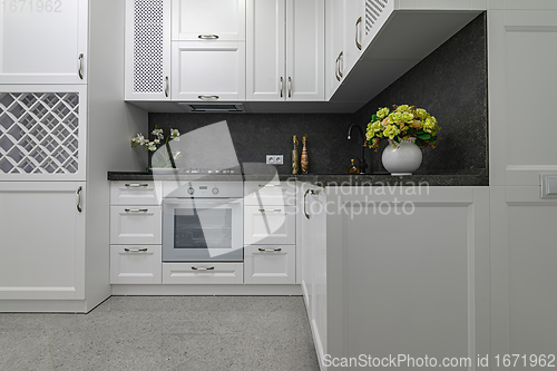 Image of Luxury well designed modern black and white kitchen