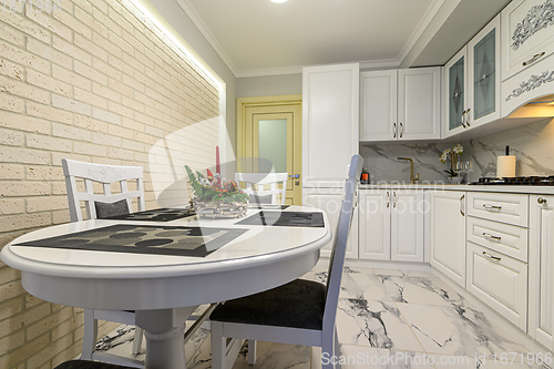 Image of White kitchen in classic style just before the Christmas