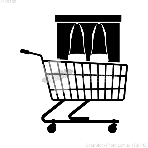 Image of Shopping Cart With Shoes In Box Icon