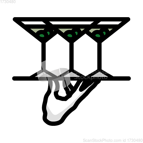 Image of Waiter Hand Holding Tray With Martini Glasses Icon